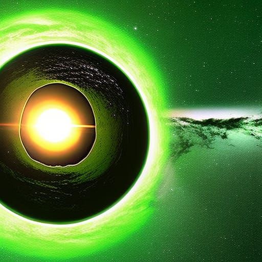 Black Hole and Green Sun Celestial Display