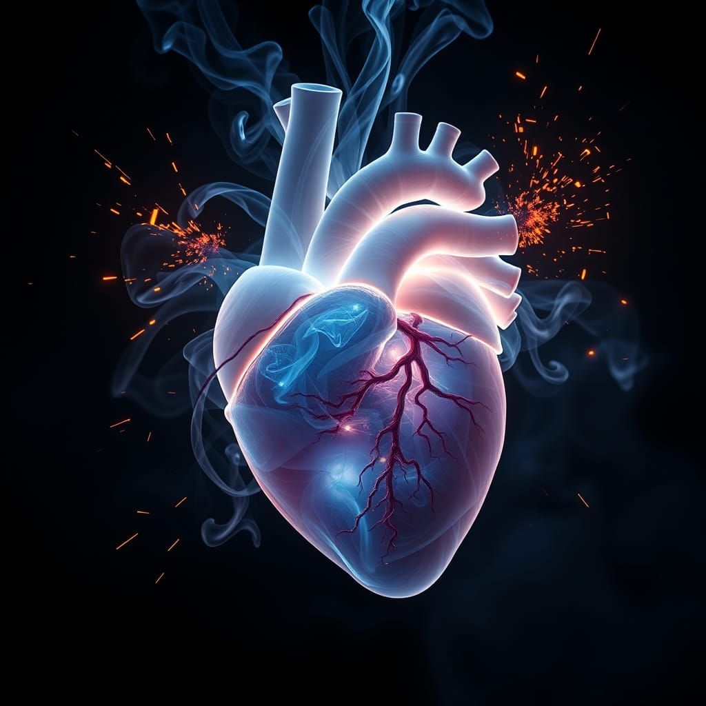 Ethereal Smoke Heart in Biomechanical 3D Render