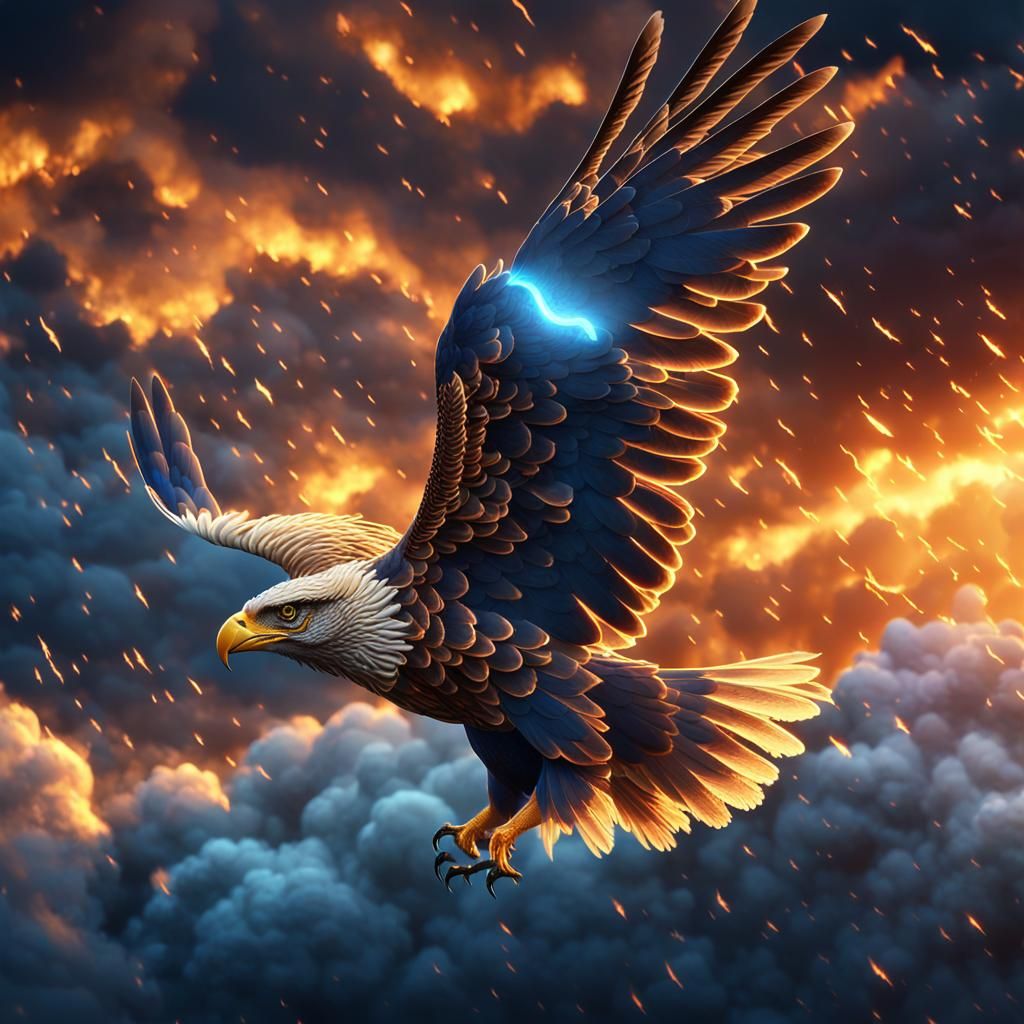 Epic Eagle Soaring Through Mystical Storm, 3D Render
