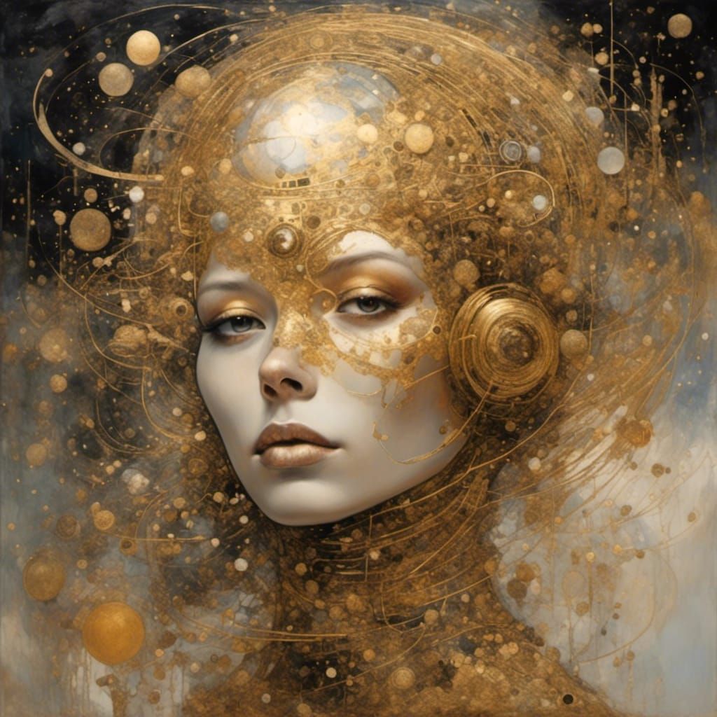 Quantum Style Woman's Head with Glowing Brain