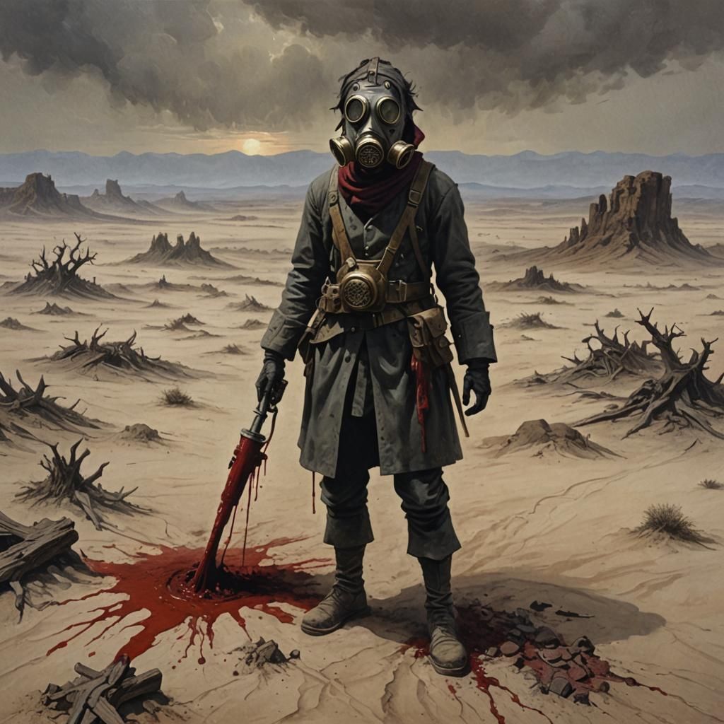 Horror Gas Mask in Desolate Desert
