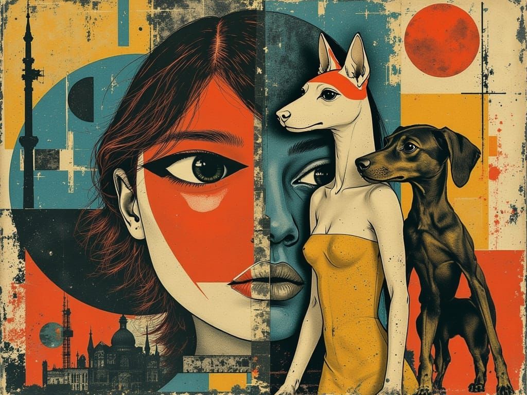 Abstract Woman and Dog Merge in a Cubist, Surreal Masterpiec...