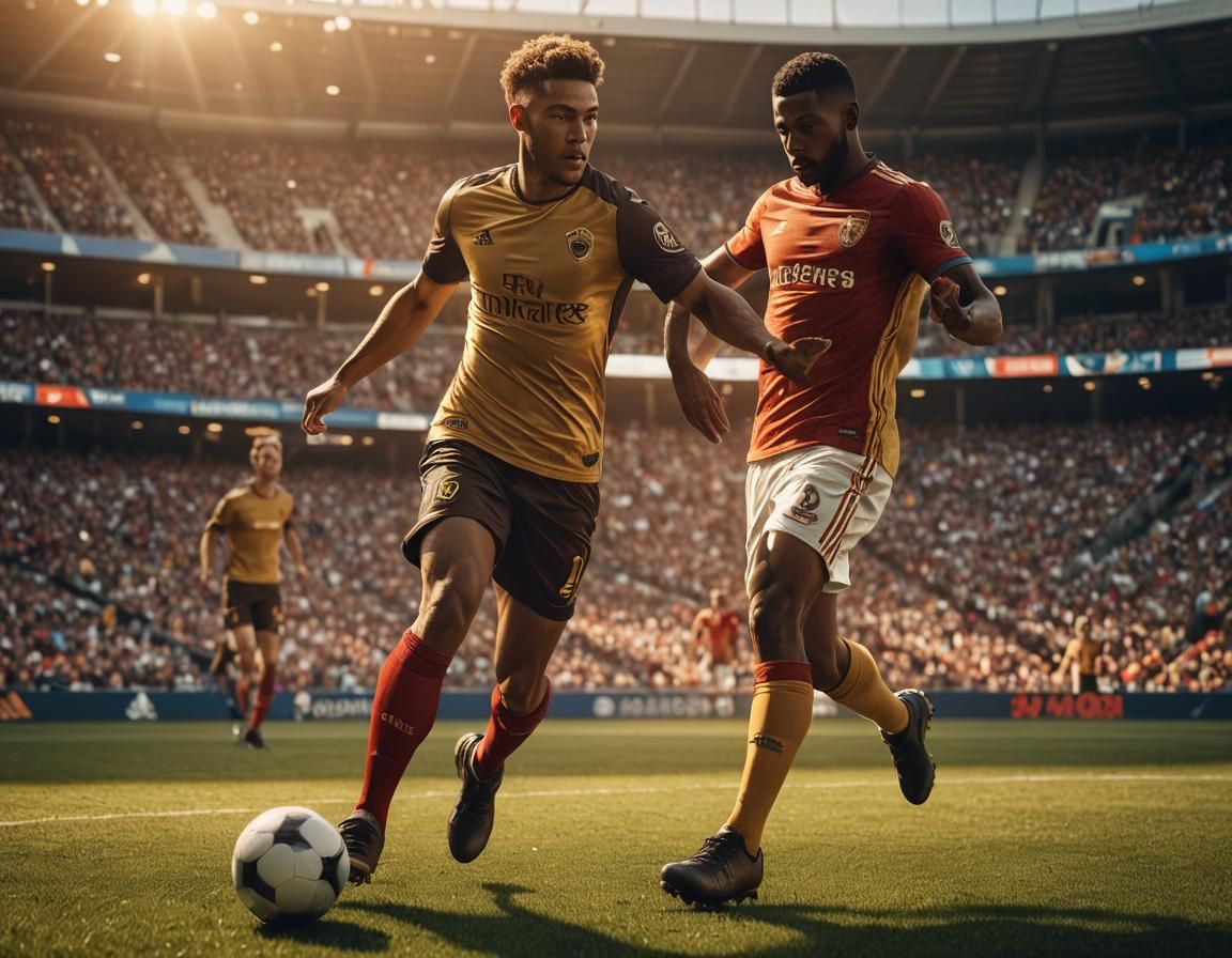 Soccer Player Kicking Ball in Stadium: Hyperrealistic Concep...