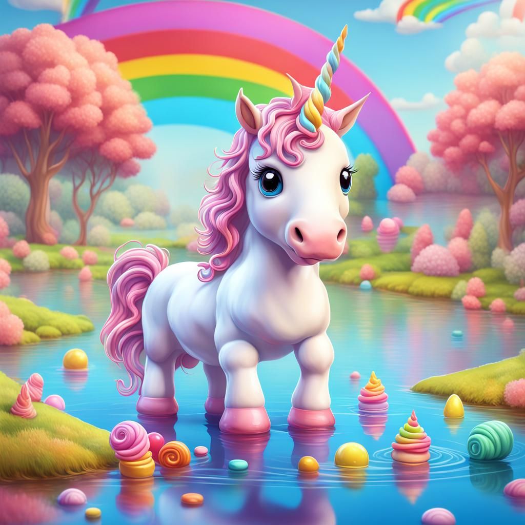 Cute Baby Unicorn in Candy Art Style