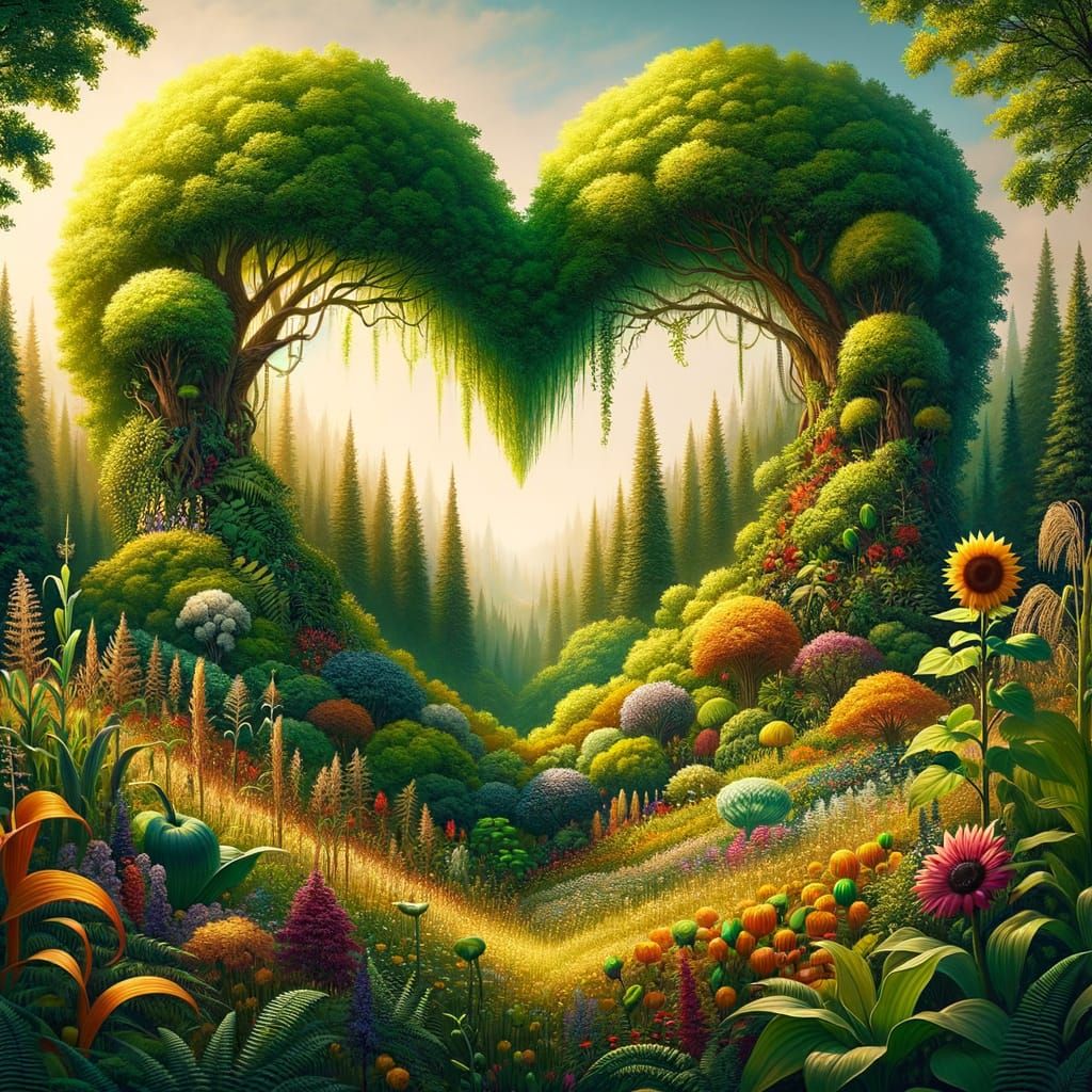 Native American Heart Landscape with Flora