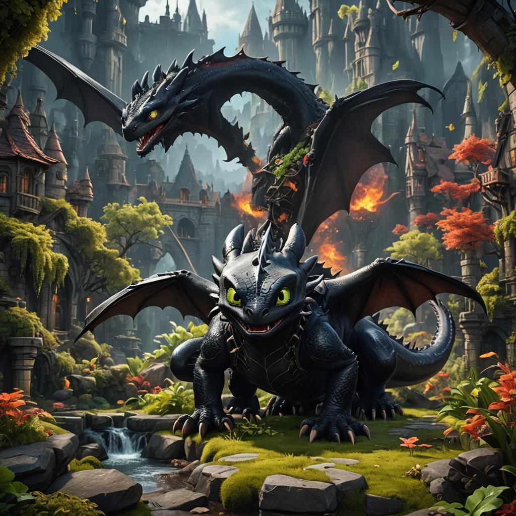 Detailed Matte Painting of Toothless the Dragon
