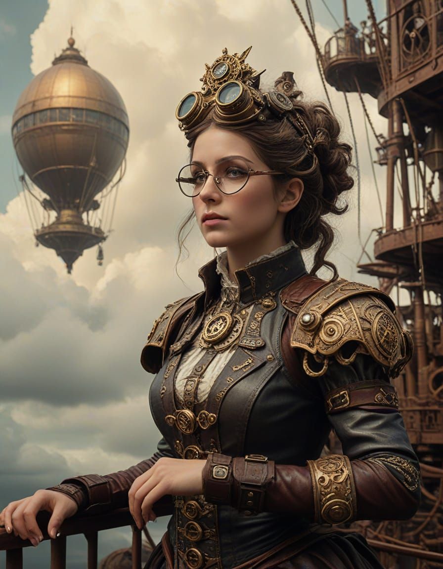 Steampunk Airship Captain in a Swirling Cloudscape