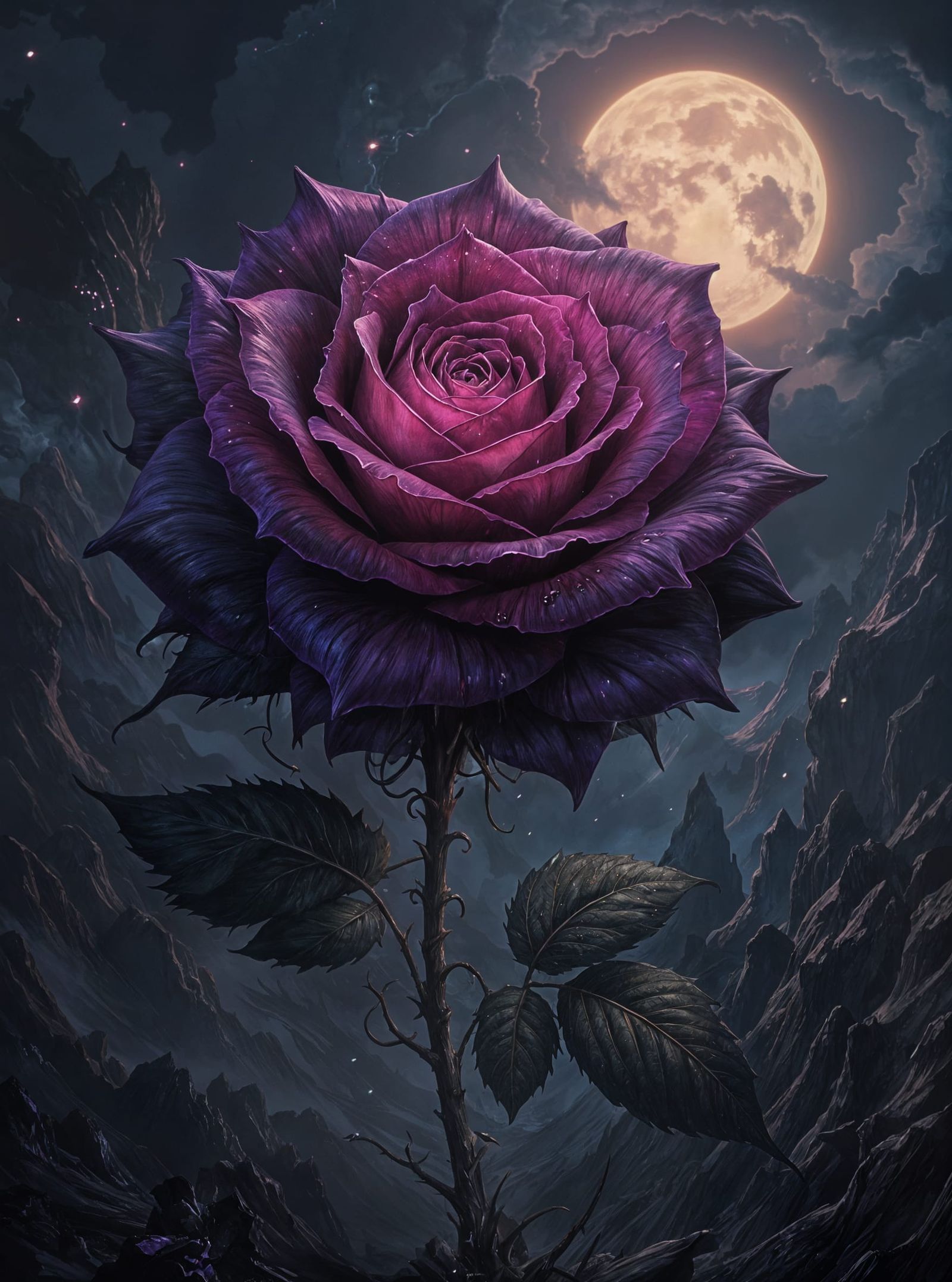 Gothic Rose with Fantasy Landscape in Graffiti Art