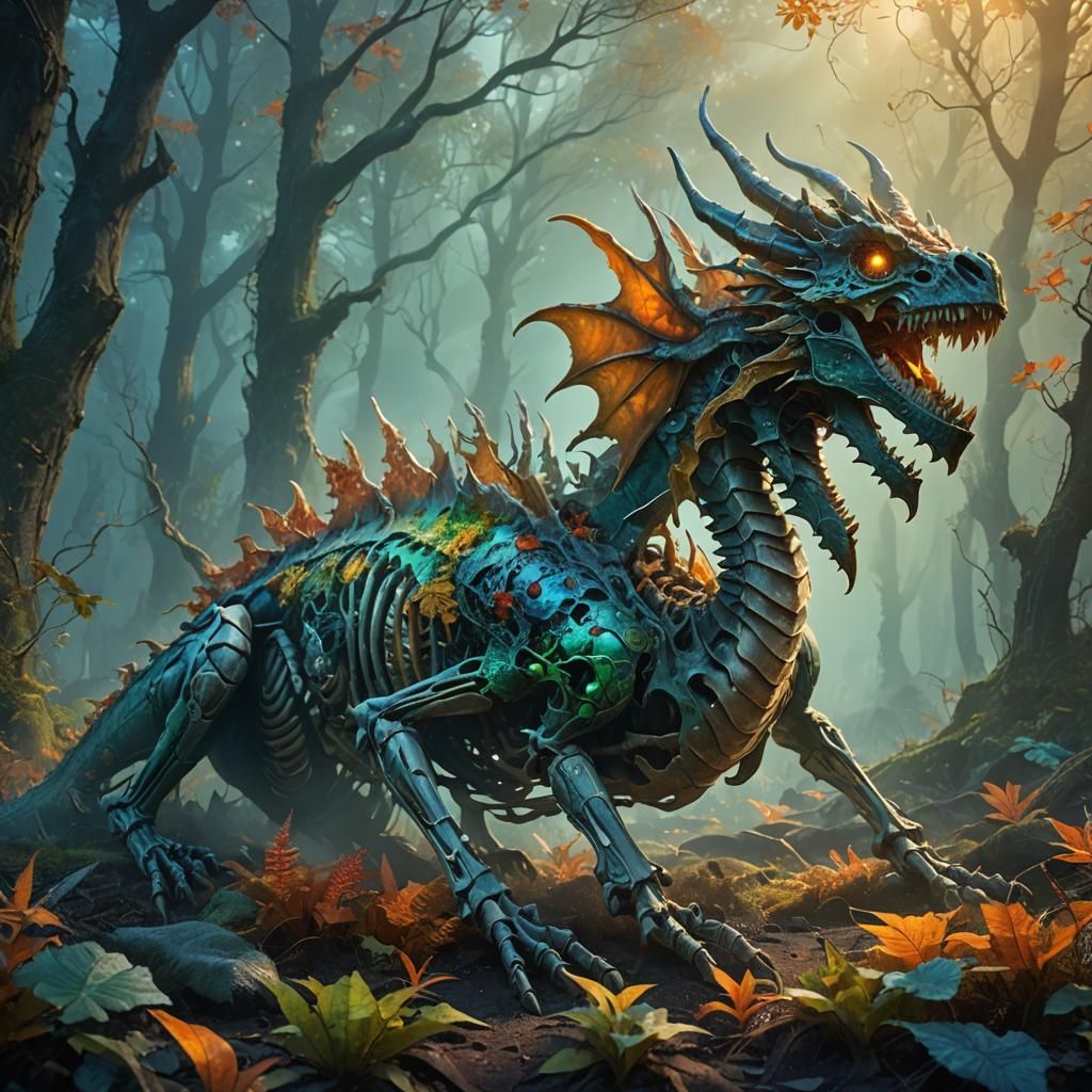 Dragon Skeleton in Misty Forest: Matte Painting