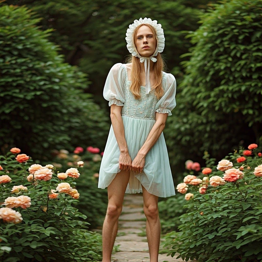 Elegant Androgynous Youth in Whimsical Garden