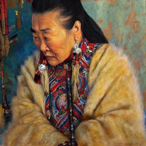 Mongolian Queen as Psychoanalyst, Oil Painting
