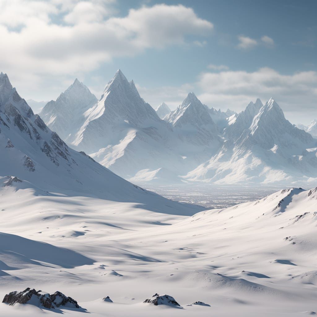 Majestic Snowy Mountains in Digital Matte Painting Style