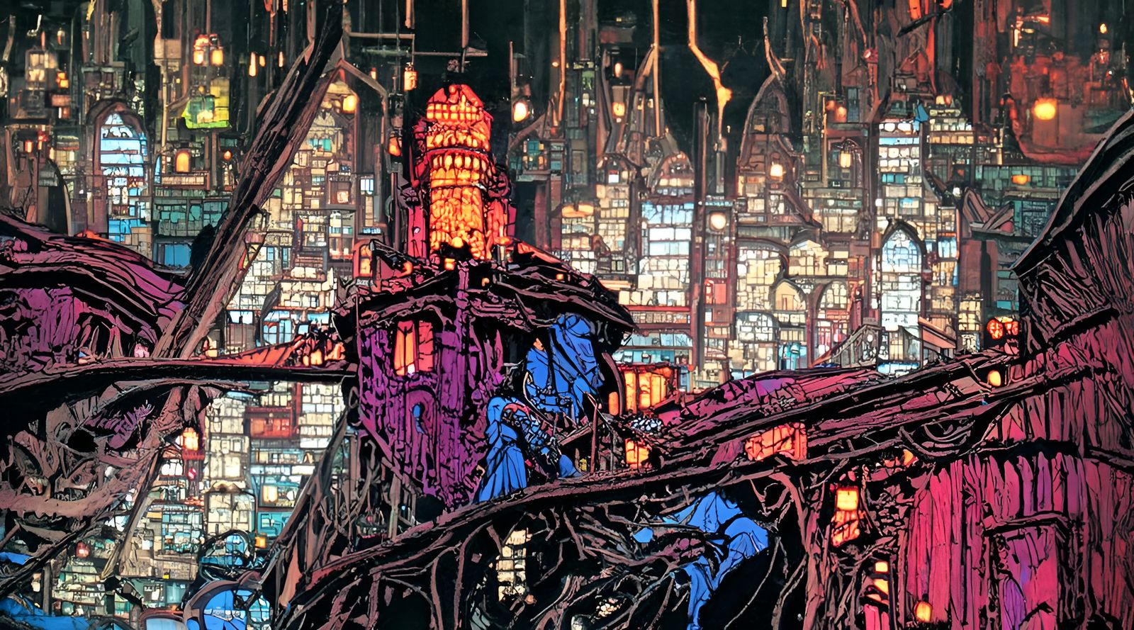 Derelict Cityscape: Cel-Shaded Illustration