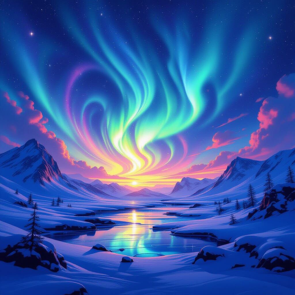 Luminescent Dreamscape with Swirling Aurora Borealis