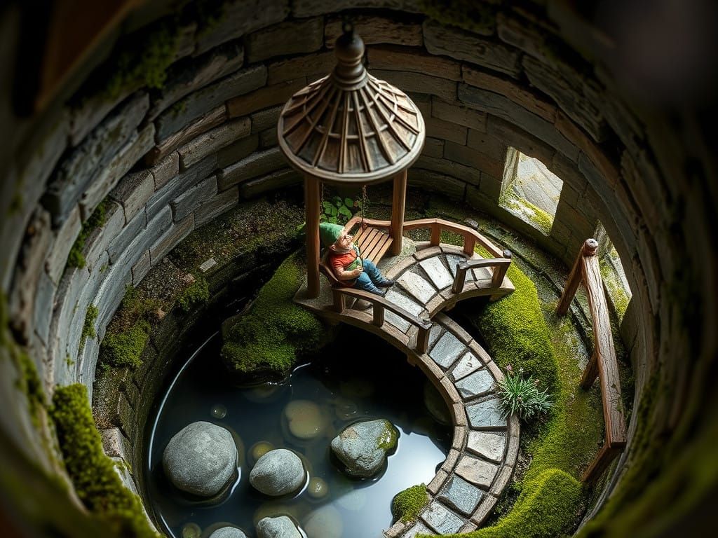 Miniature Garden Oasis Inside a Well
