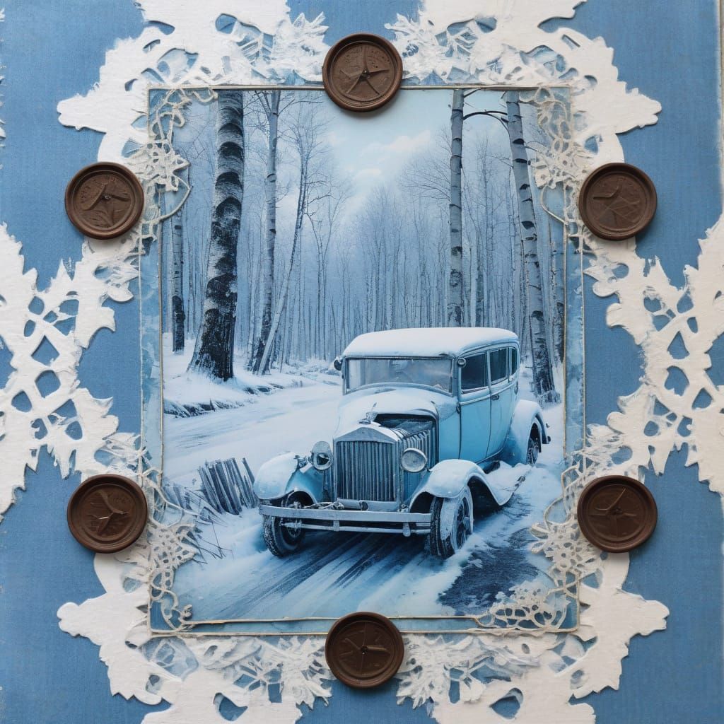 Frozen Vintage Car in Pastel Winter Wonderland