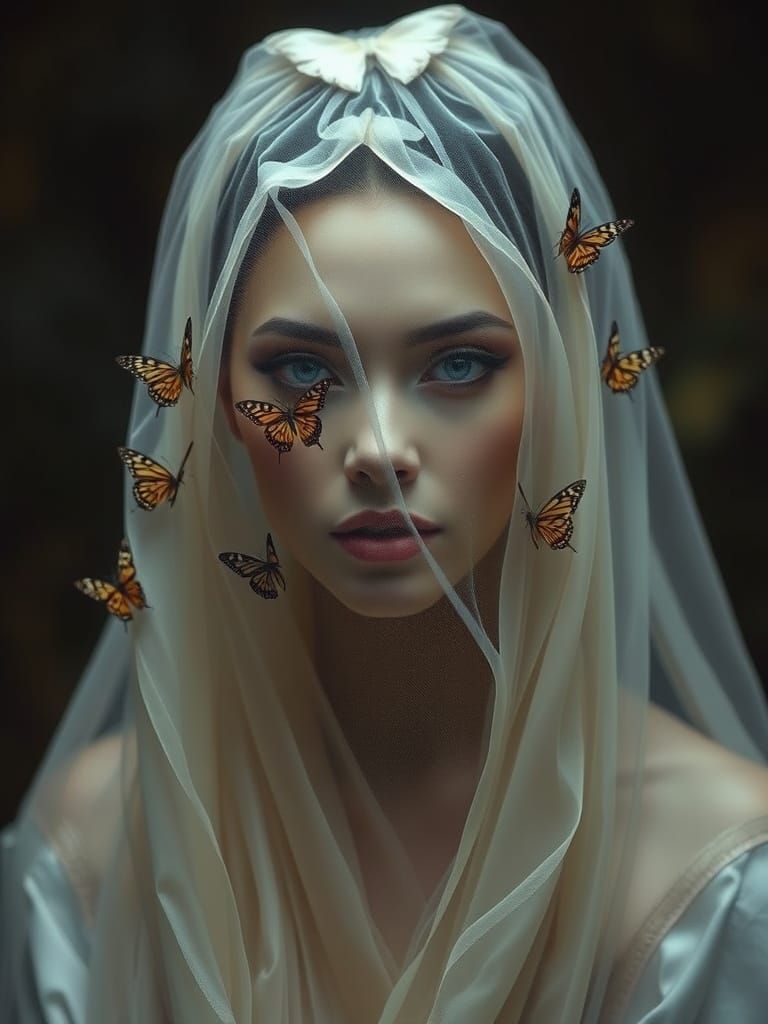 Empress with Butterflies Beneath Silk Veil