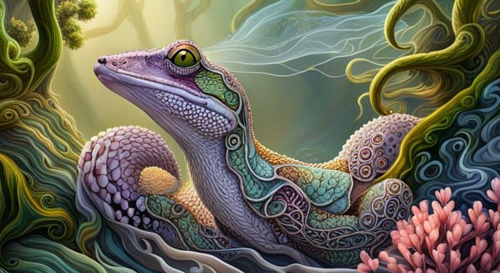 Australian Tawny Frogmouth with Fractal Flora