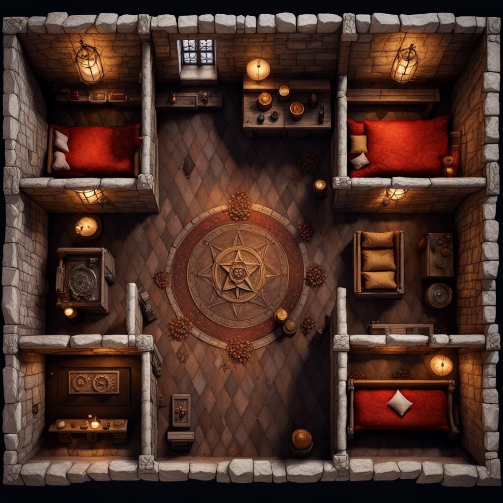 D&D Battlemap: Satanist Room in Top-Down View