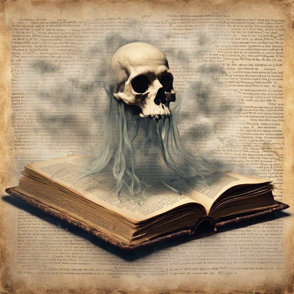 Ghost Emerges from Antique Book in Ethereal Style