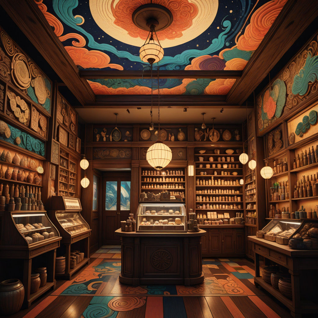 Earthly Fauvist Interior Scene in Vibrant, Contrasting Color...