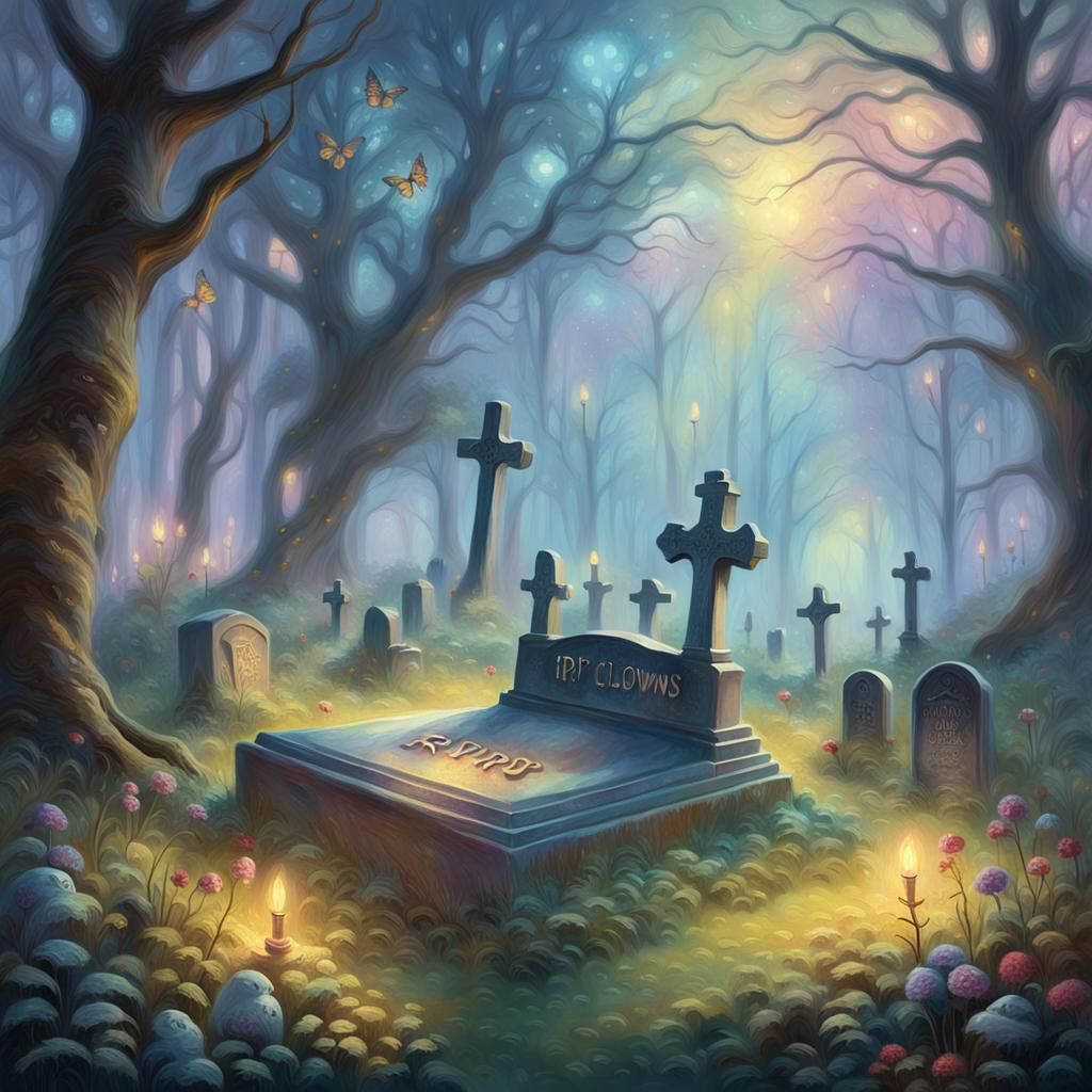 Mystical Forest Grave: RIP Clowns, Kinkade Style