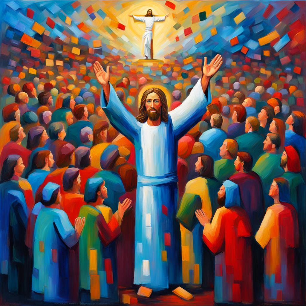 Jesus Christ Preaching: Neo-Impressionist Oil Painting