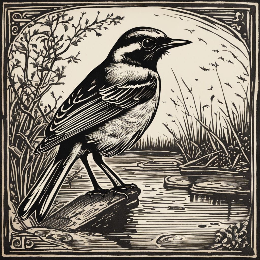 Bird in Action, Inspired by Albrecht Durer Woodcuts