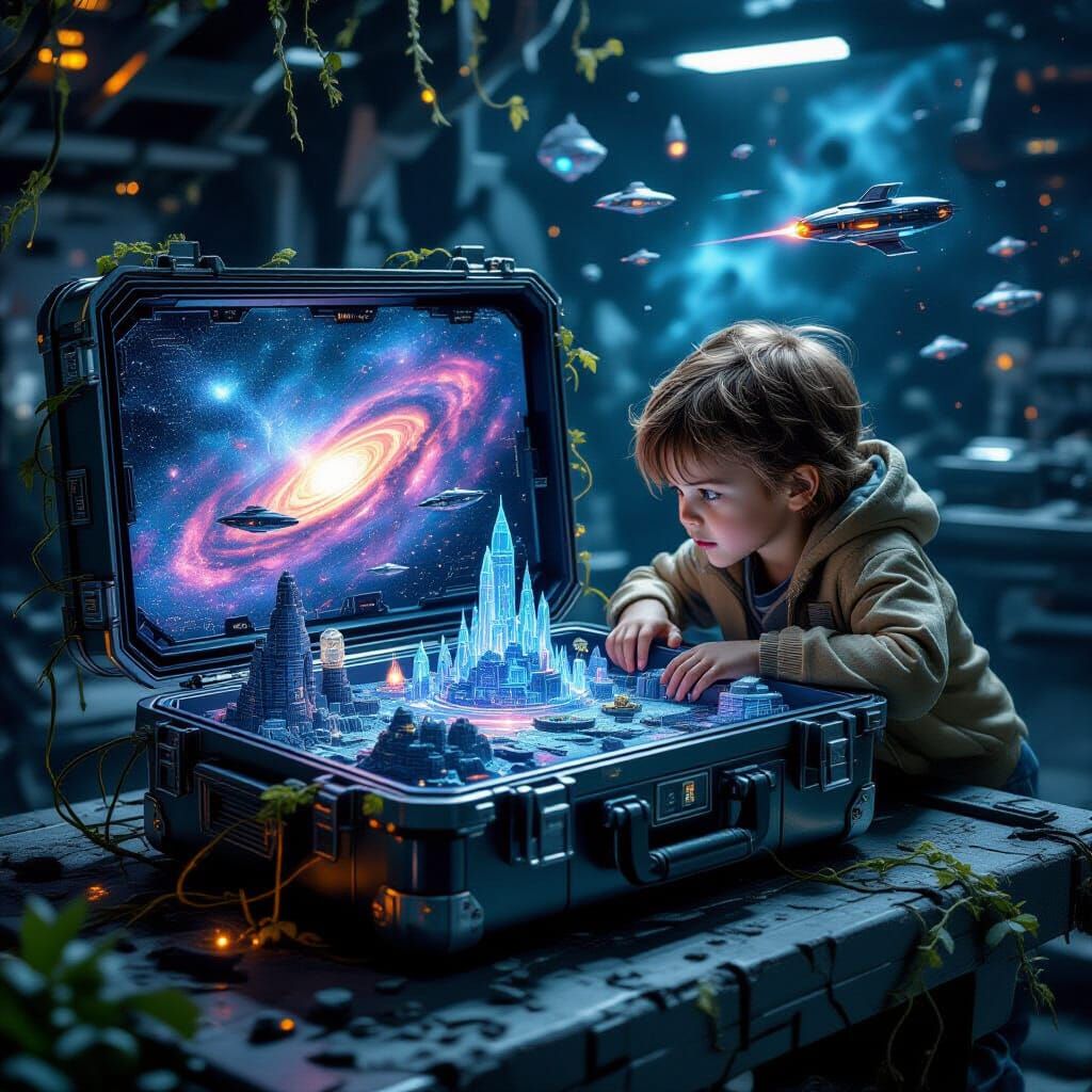 Child Discovers Miniature Sci-Fi World in Cyberpunk Style