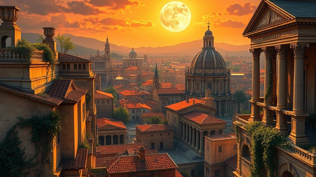 Ancient Rome Transformed by Moonlight in Vibrant, Fantasy-In...