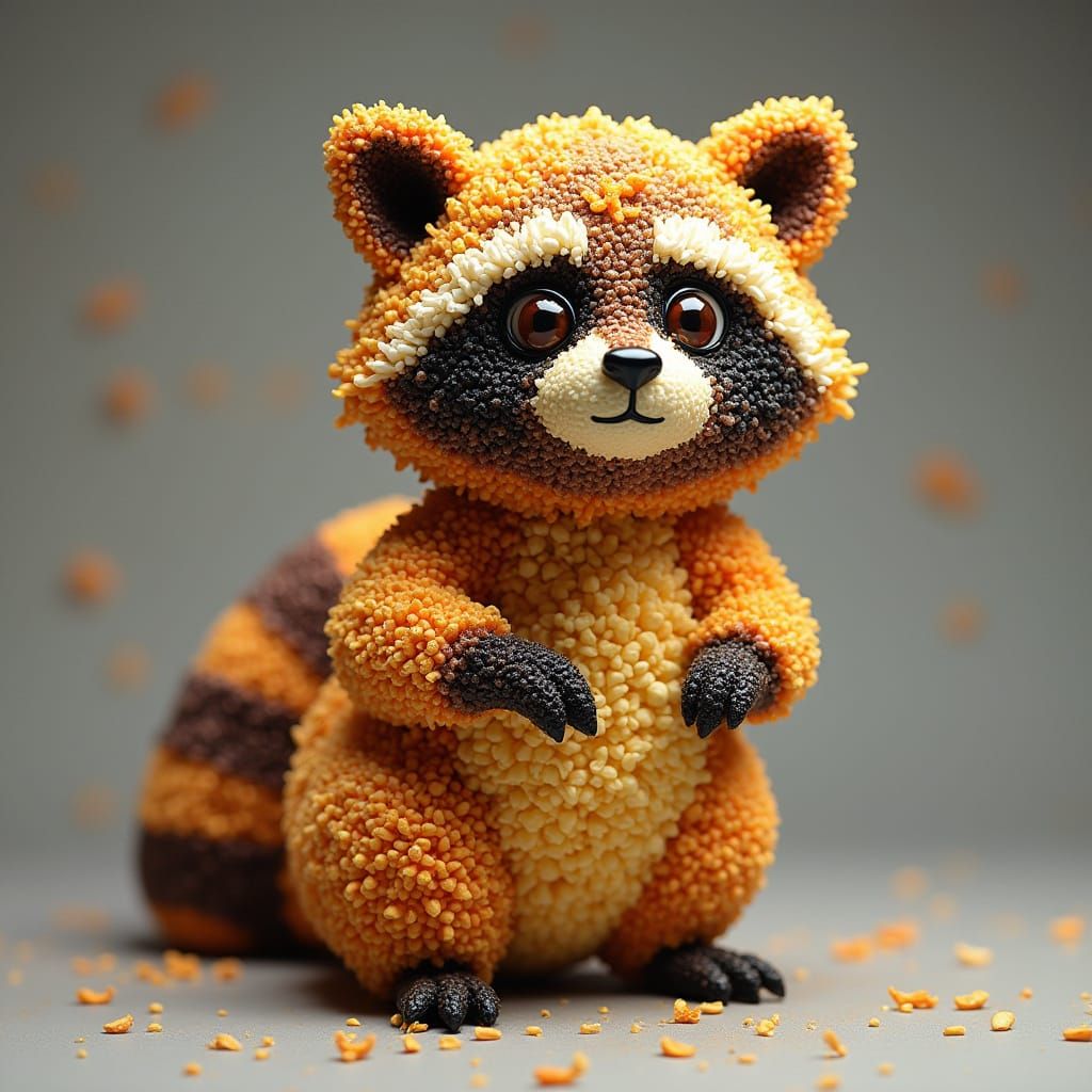 Raccoon Made of Multi-Colored Popcorn