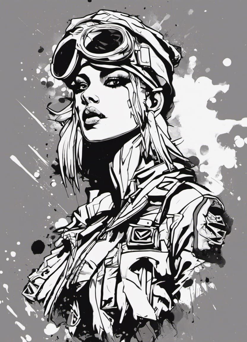 Tank Girl Black and White Ink Art Wallpaper