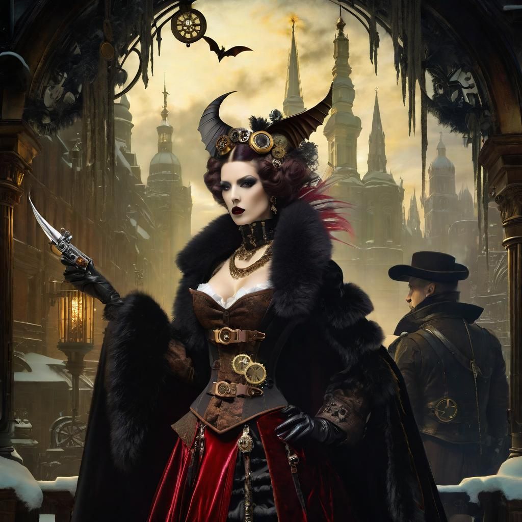 Steampunk Vampire in Winter Wonderland: Gothic Art