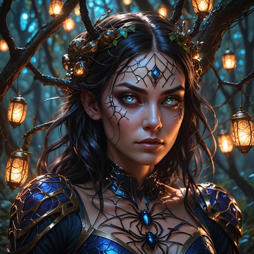 Mystical Spider Girl Portrait in a Fantasy Forest