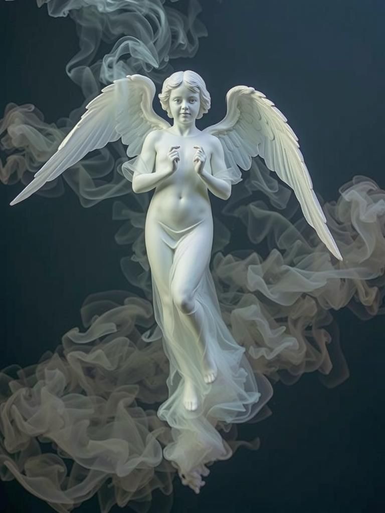 Ethereal Smoke Angel on Cumulus Clouds