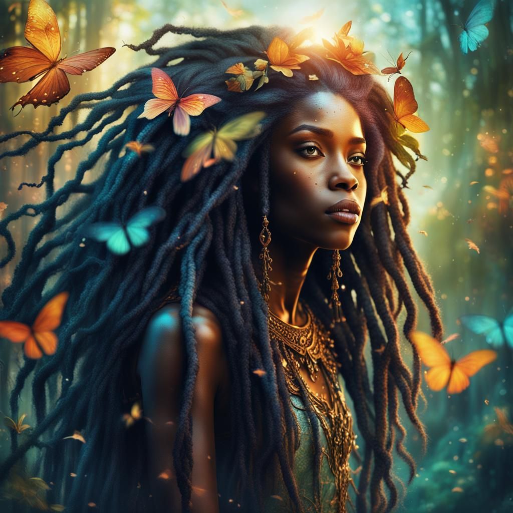 African American Fairy Double Exposure in Magical World