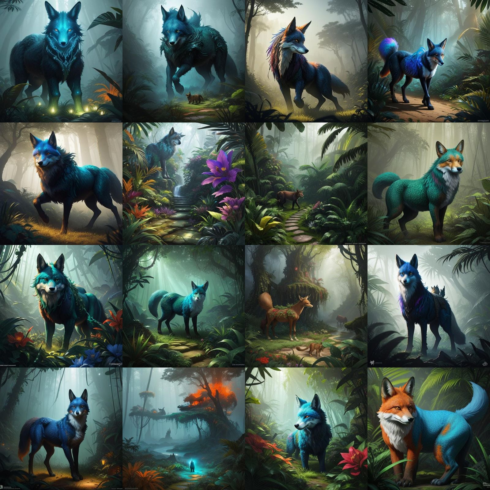Fox, Dog, Cat, and Horse Hybrid in Jungle