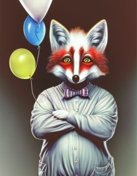 Anthropomorphic Fox as Clown: Hyperrealistic Digital Art