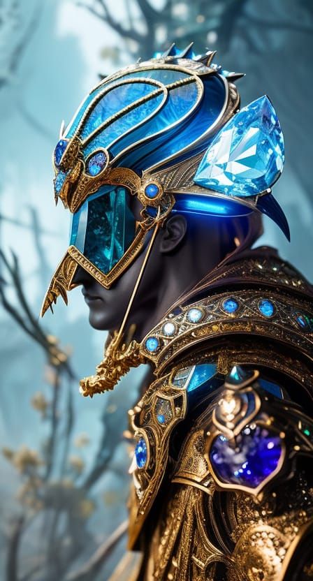 Sapphire Lich Knight Portrait: Hyperdetailed Fantasy Art