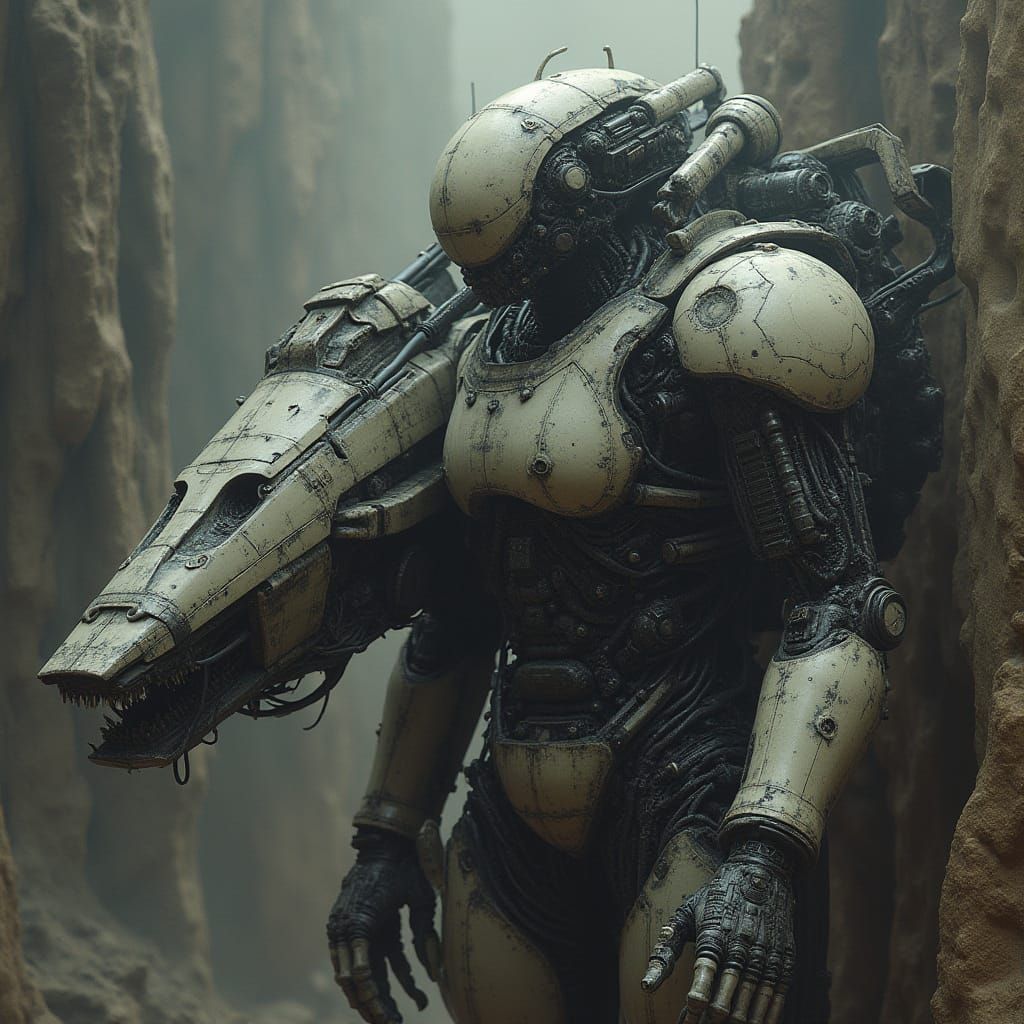 Biomechanical Android in Spaceship: Giger-Inspired Art