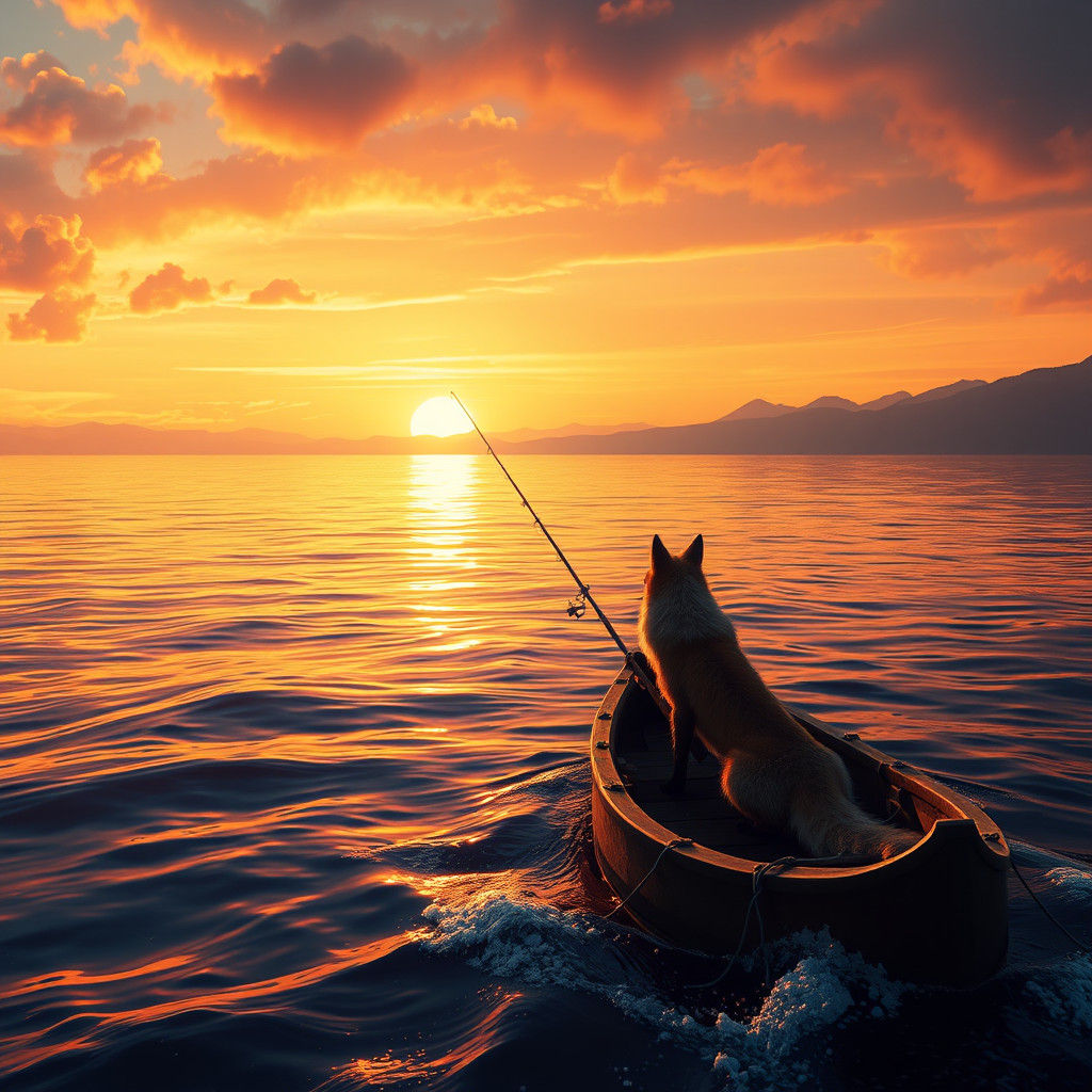 Fox Fishing at Sunset: Fantasy Concept Art