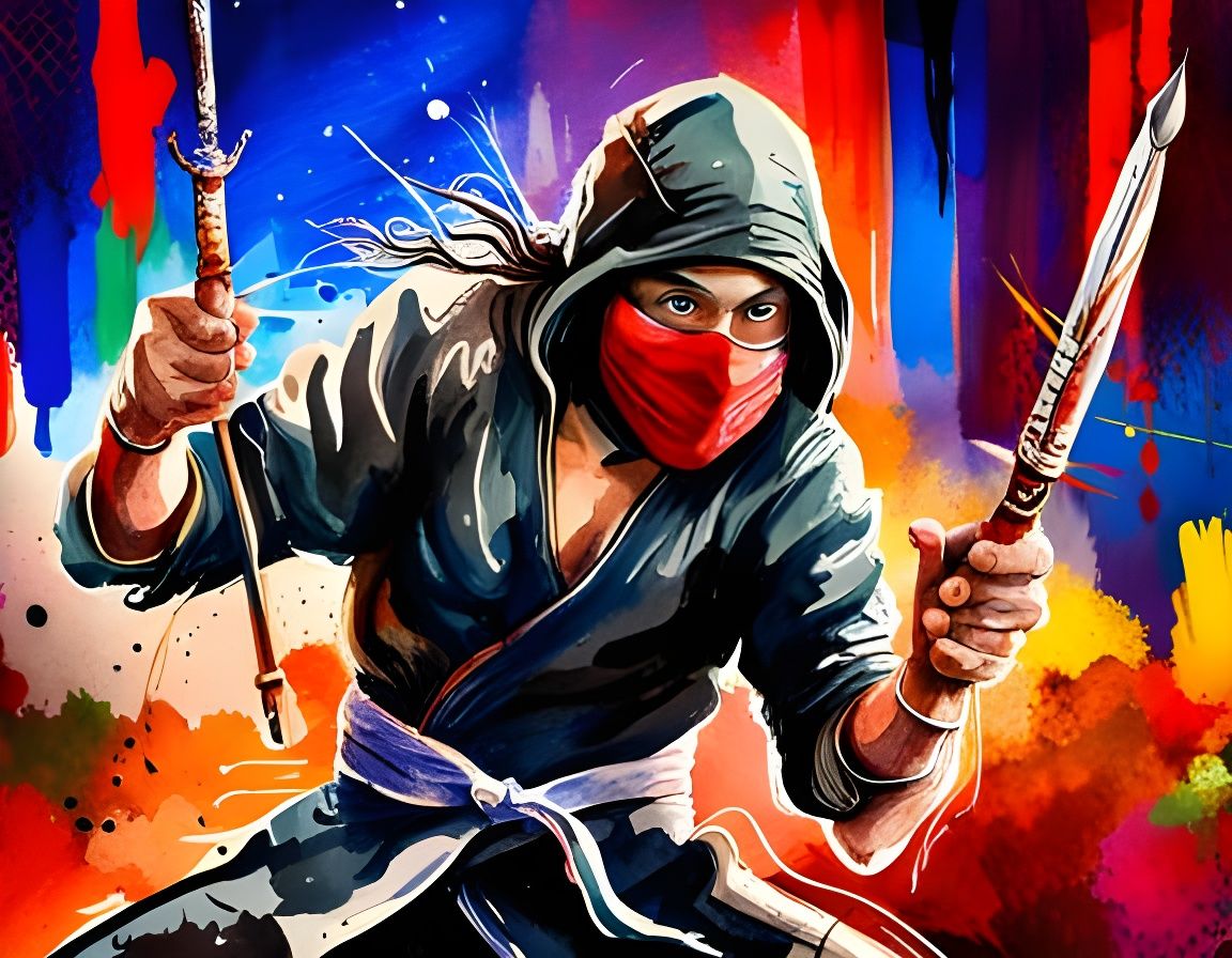 Detailed Watercolor of a Psychotic Ninja Assassin
