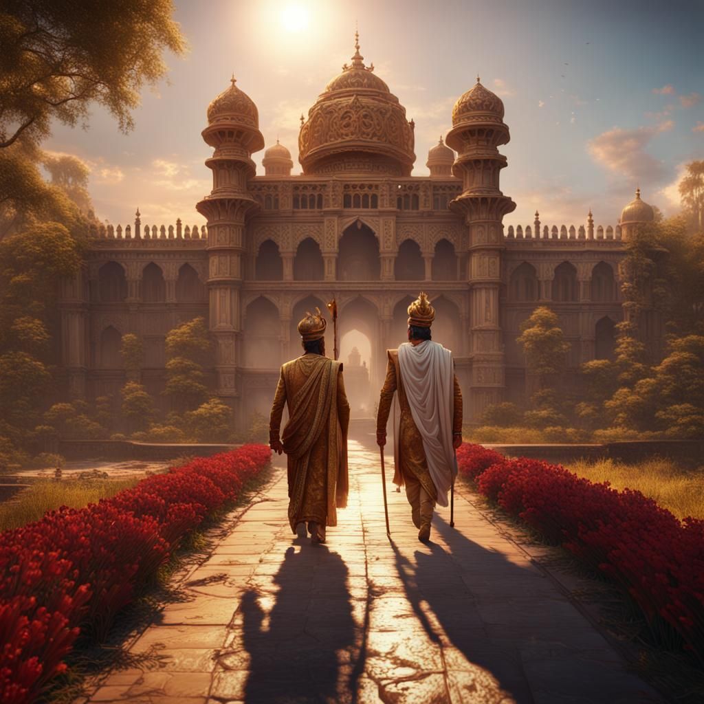 Indian Kings Walk to Palace at Sunrise: Fantasy Concept Art