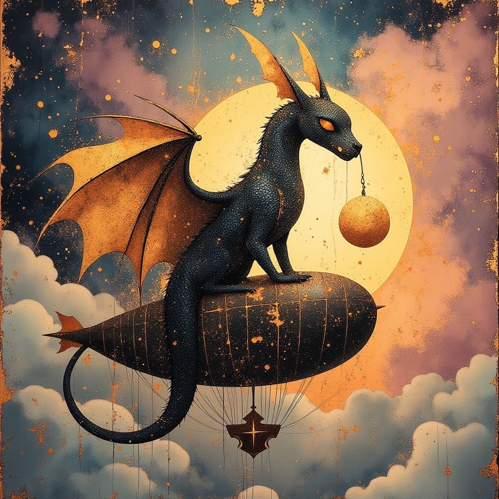 Majestic Dragon with Satchel on Vintage Airship