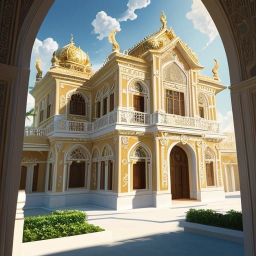 Baroque Beach Villa with Ornate Inlay Motifs