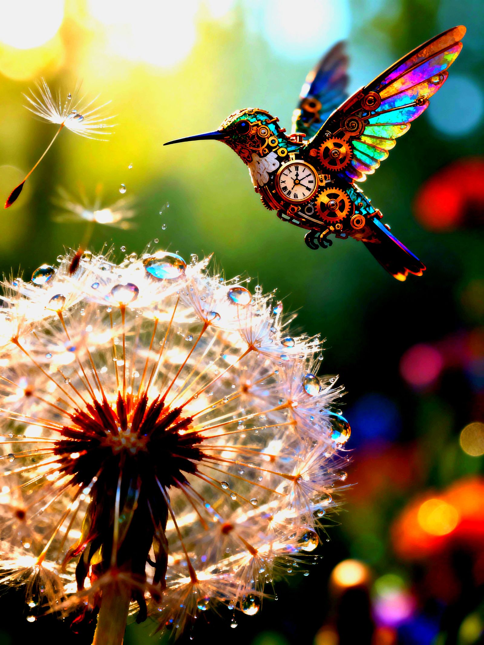 Clockwork Hummingbird and Giant Dandelion Seed in Ethereal L...