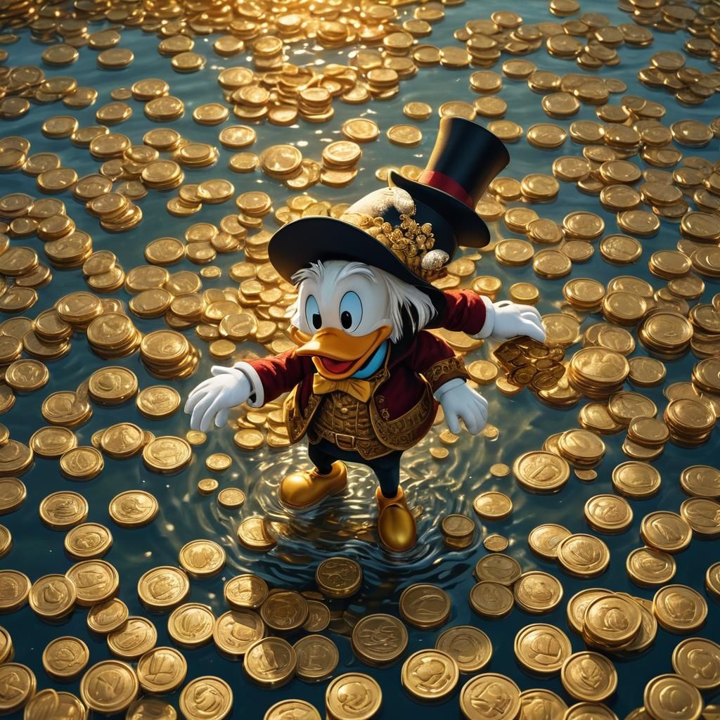 Scrooge McDuck Swimming in Gold Coins, Digital Painting