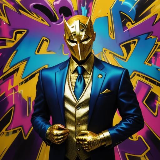 Masked Superhero in Comics-Style Graffiti Art