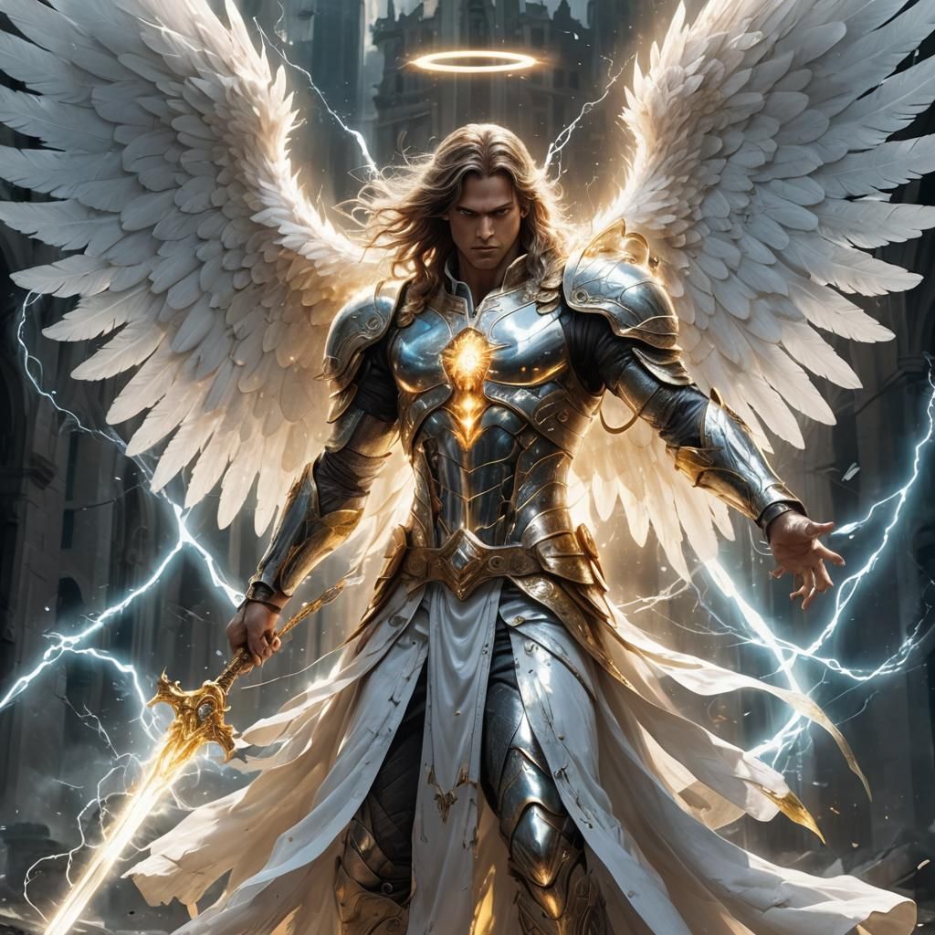 Powerful Angel with Electric Wings in 3D Anime Style