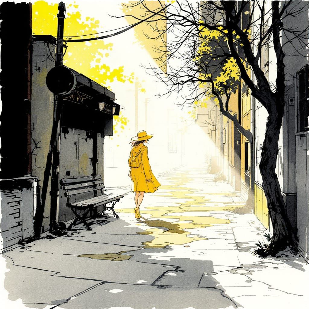 Ink Wash Streets in Moebius & Pratt Style